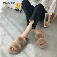 winterautumn furry fashion new women slippers student solid casual indoor short plush flat with shallow home female shoes plush