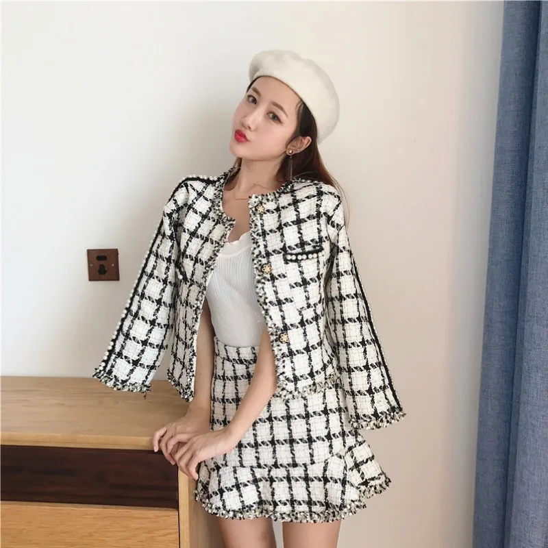 Сексуальная Женская мини юбка рыбий хвост твидовая куртка комплект из двух