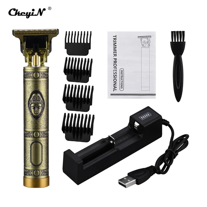 

CkeyiN Rechargeable Vintage Hair Trimmer Electric Shaver Beard Trimmer R-angle Hair Cutter Low Noise Styling Tool Stainless head