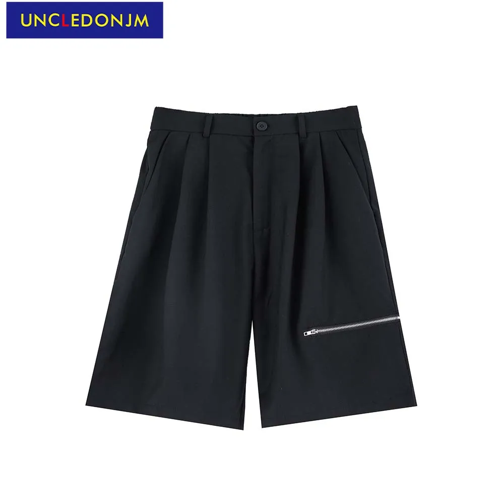 

Шорты UNCLEDONJM мужские на молнии, дизайнерские штаны до колен, уличная одежда, модные хлопковые шорты в Корейском стиле, в английском стиле AW011