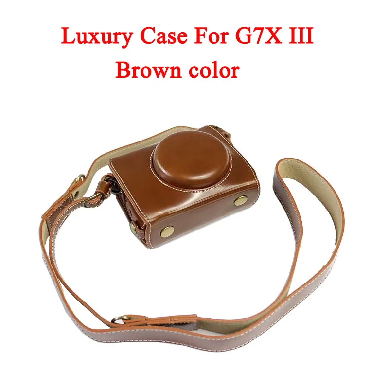 G7X III -Brown Роскошный чехол для камеры из искусственной кожи, сумка для Canon Powershot G7X-2 G7X II G7X III G7X Mark 3, чехол с ремешком и открытой батареей - Цвет: G7X III -Brown