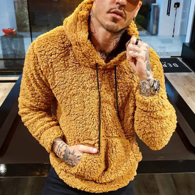 

Fashion Fleece Hoodies Mens Winter Warm Long Sleeve Drawstring Design Hooded Sweatshirts Men Casual Loose Hoodie Tops Streetwear