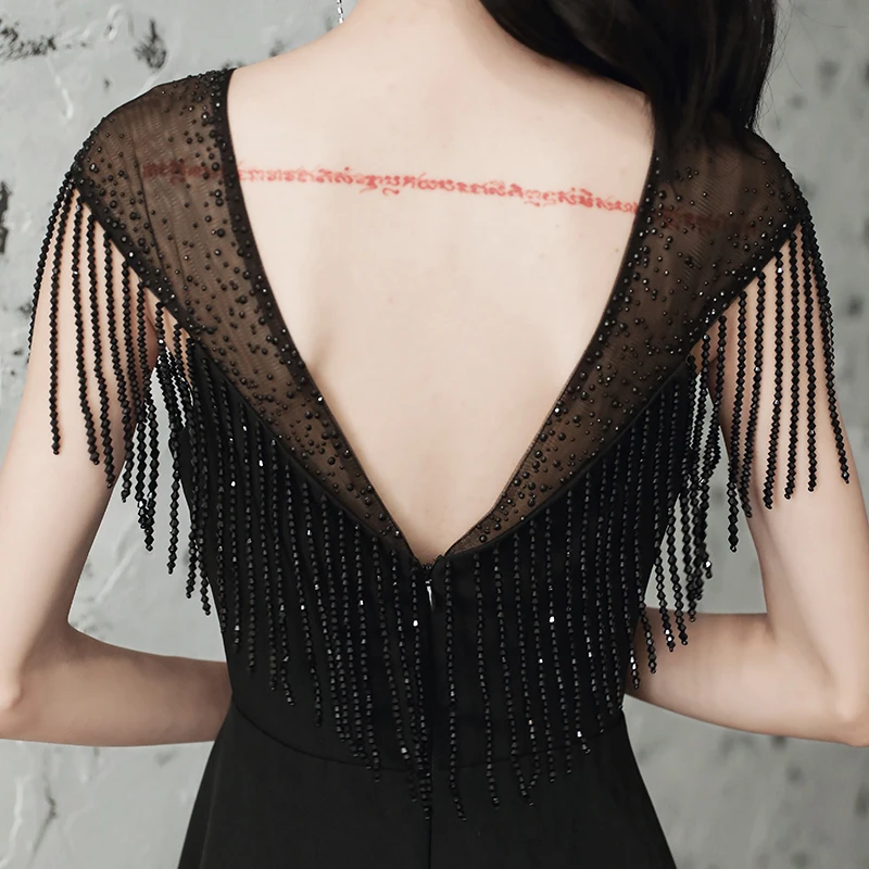 

2021 New Elegant O-Neck Beaded Evening Dresses For Women A-Line Princess Evening Gown Sexy Sleeveless Backless Formal Prom Dress