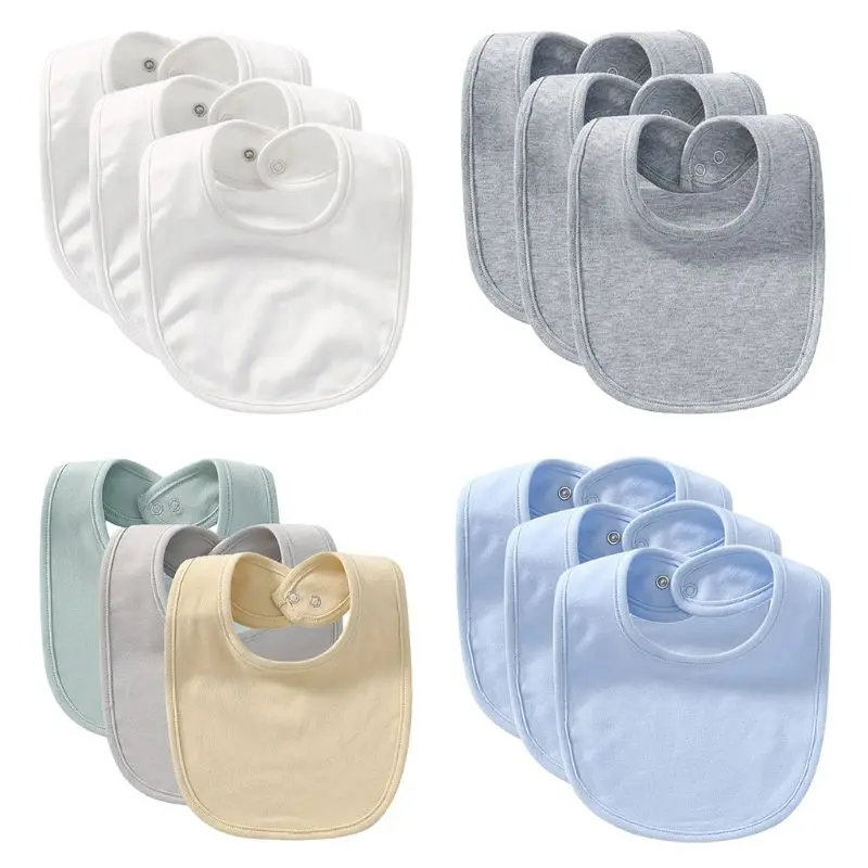 

3Pcs Newborn Baby Toddler Bibs Solid Color Saliva Towel Feeding Burp Cloth Scarf J2HD