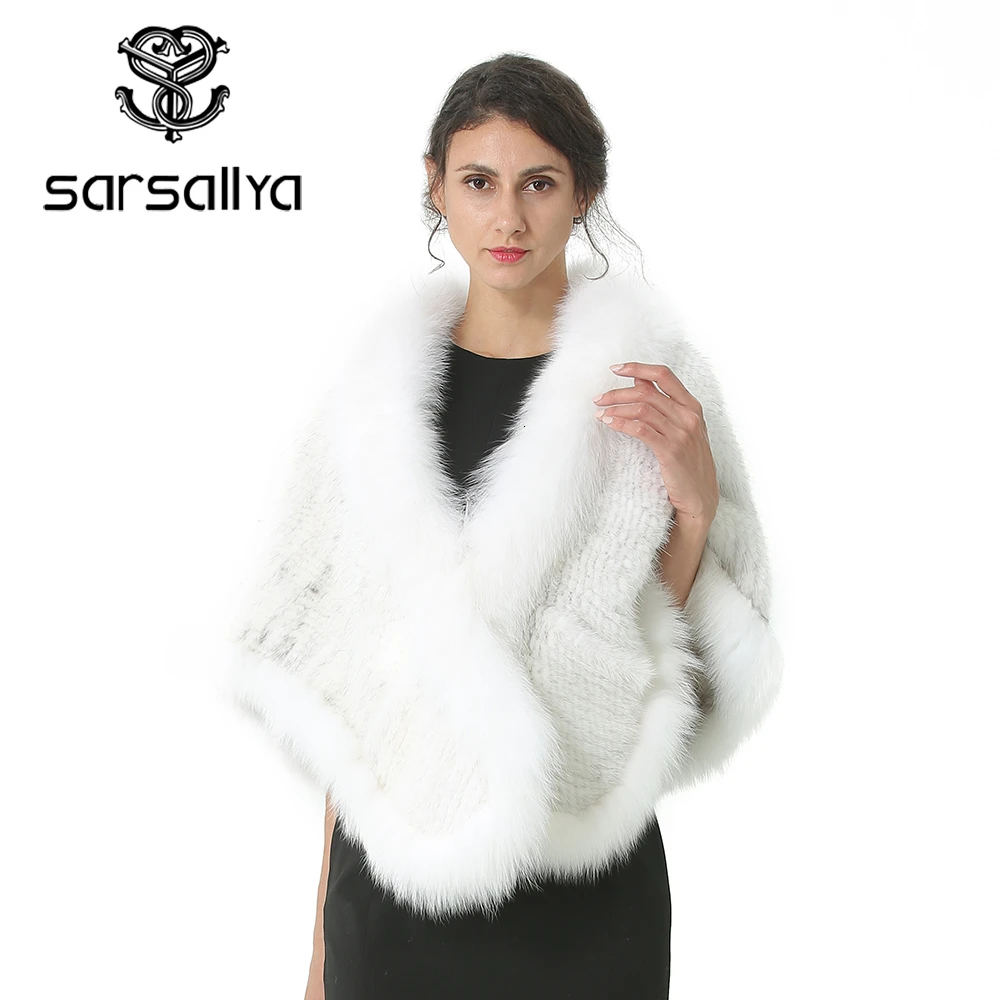 Женское пончо с натуральным мехом зимние теплые вязаные меховые из норки женские