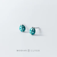 modian small cute insect ladybug stud earrings for women girls kid genuine 925 sterling silver ear studs female 20120 jewelry