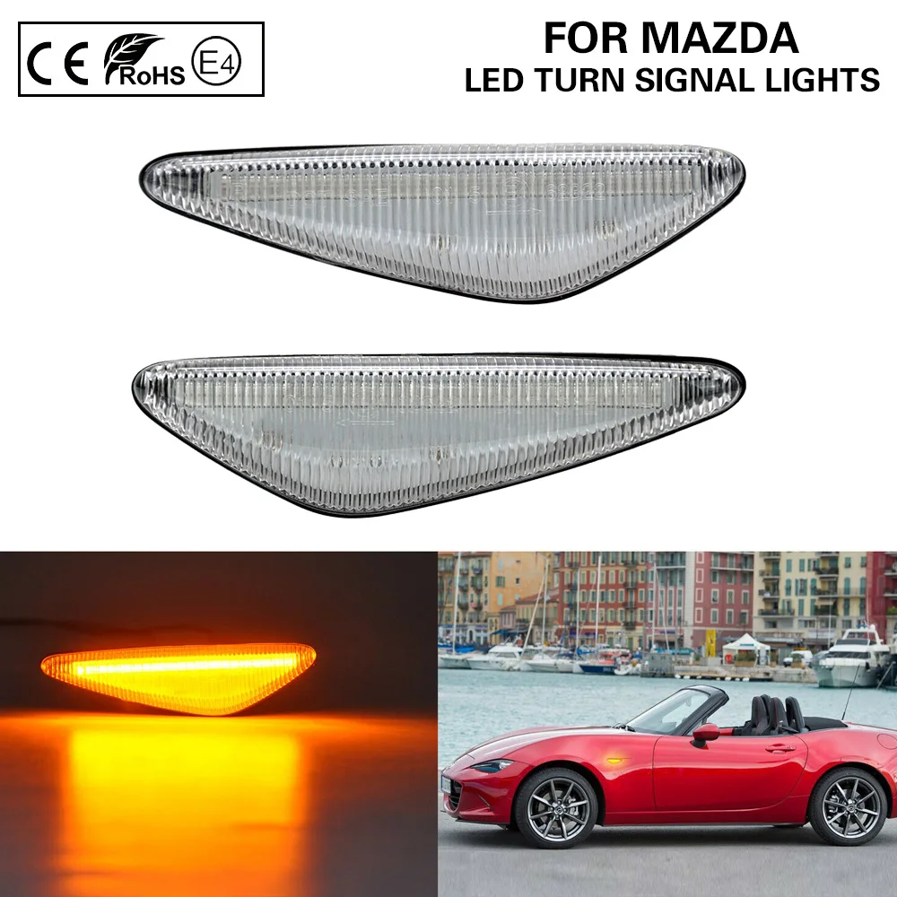 

2Pcs Clear LED Side Marker Turn Signal Lamp Light Repeater For Mazda MX-5 Miata ND RX-8 6 Atenza GH 5 Premacy CW Fiat 124 Spider