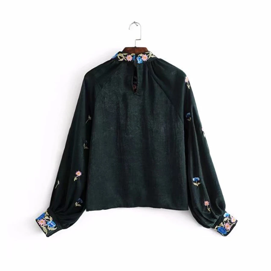BOHO женские блузки 2019 Цветочная вышитая лампа с длинными рукавами из сатина