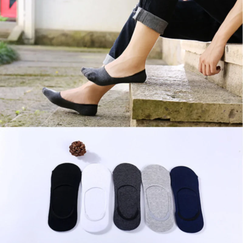 

5 Pairs Summer Thin Invisible Cotton Men's Socks Silicone Non-Slip Sock For Men Breathable Pure Color Socks Fashion Boat Socks