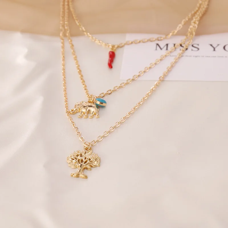 Многослойное ожерелье в стиле бохо для женщин комбинированное с подвеской виде