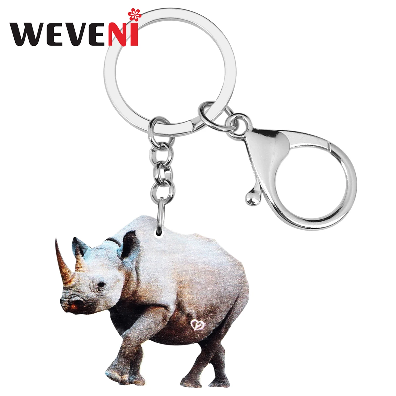 

WEVENI Acrylic Gray Rhinoceros Keychains Printing Wild Animal Key Ring Jewelry For Kids Men Classic Gift Car Charms Accessories