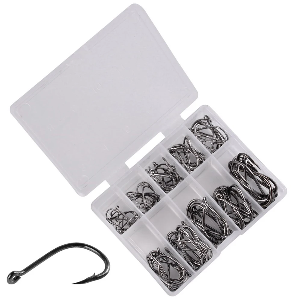 

100pcs Fish Hooks Set Saltwater Carbon Steel Barbed Single Circle 3-12 Fishing Hook Freshwater Carp Sea Tackle Accessories