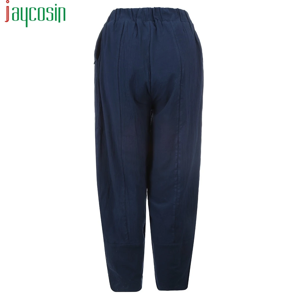 Women trousers cotton loose casual solid color high waist pants elastic band plus size running sports Ladies beach trouser | Женская