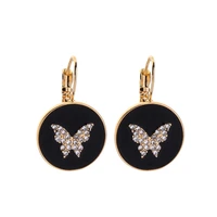 fashion pave crystals butterfly drop earrings colorful enamel geometric disc drop earrings for woman brand jewelry