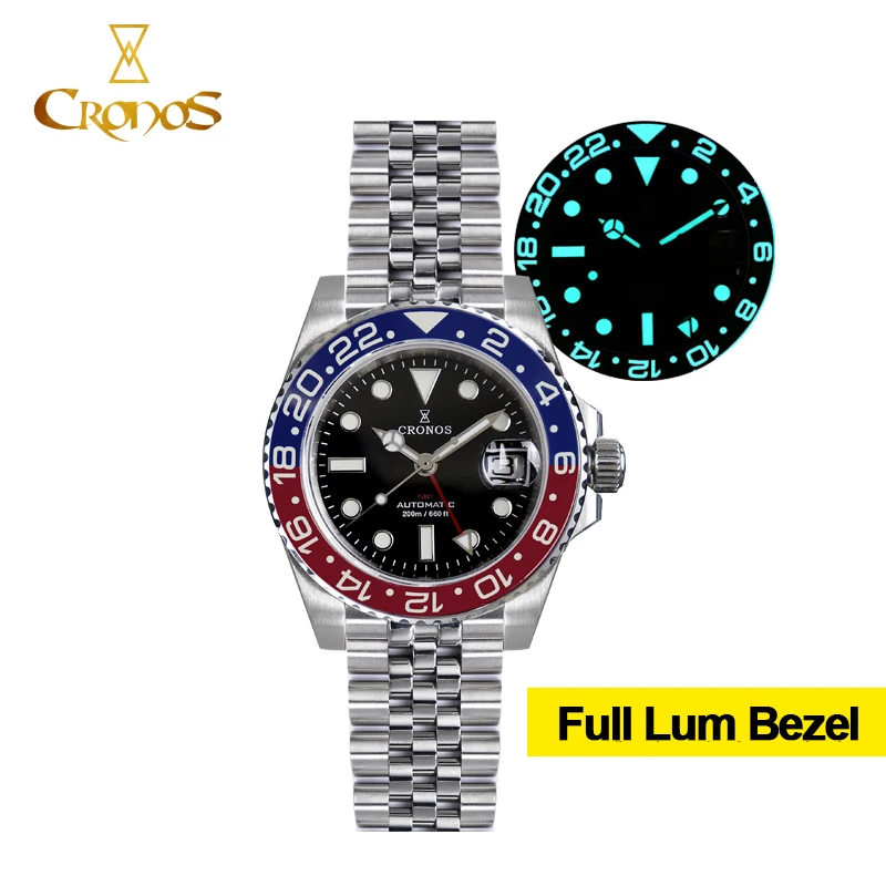 Автоматические часы CRONOS GMT двунаправленный Безель сапфировое стекло 200 м