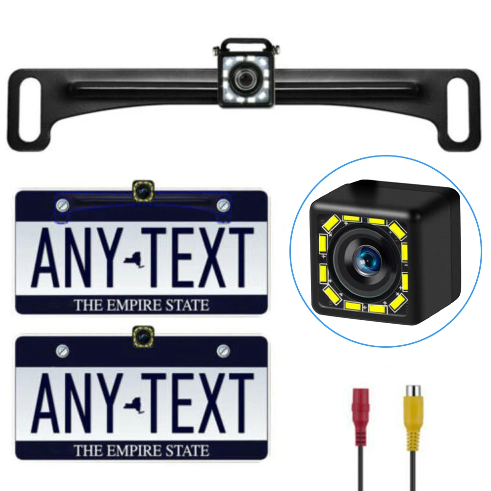 

Mini Waterproof Car Rear View Reverse Backup Camera License Plate 170 Degree HD Night Vision Parking Back Camera with 12 LEDs