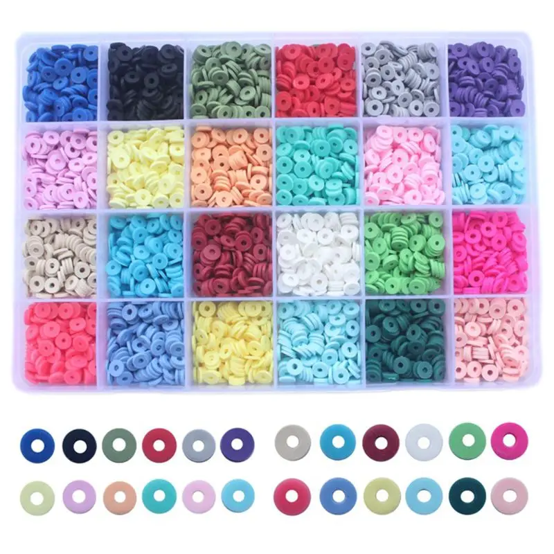 

4800Pcs 24 Colors 6mm Flat Round Polymer Clay Discs Loose Spacer Beads for DIY Jewelry Making Craft Bohemian Bracelet Necklace