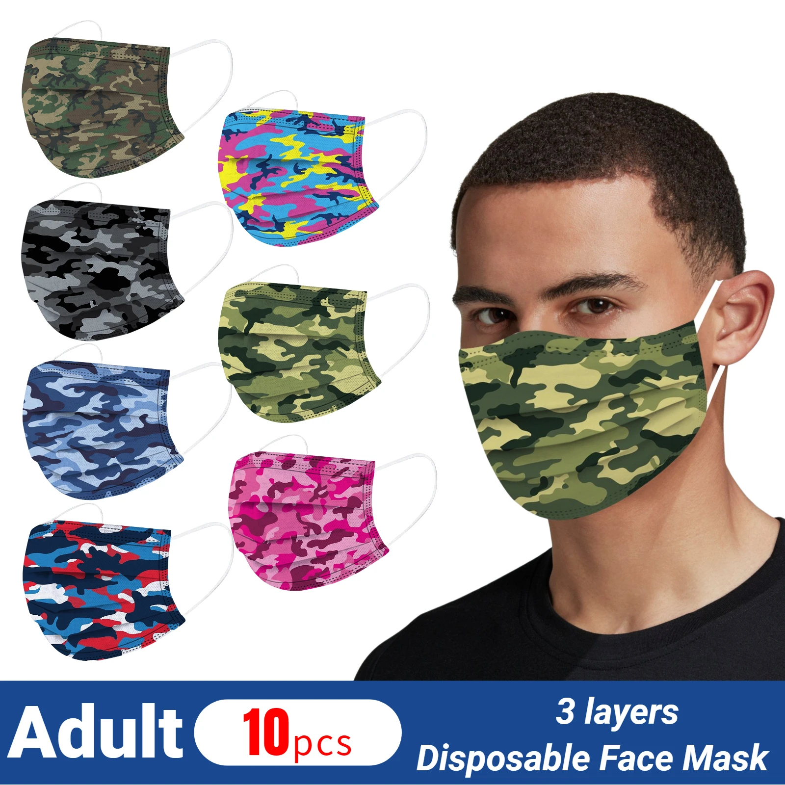 Маска для лица одноразовая камуфляжная 3-слойная 10 шт. | Красота и здоровье