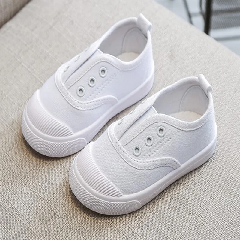 

Children Canvas Shoes Solid White Student Slip On Mary Jane School Sneakers Kid Footwear Nina Zapatos SandQ Sole Protective Toe