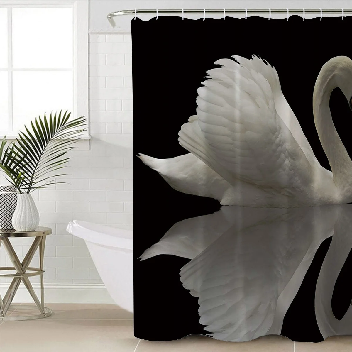 White And Black Elegant Animal Shower Curtain Designed Bath Meditation Home Decor Bathroom Screen With Hooks180x200cm | Дом и сад