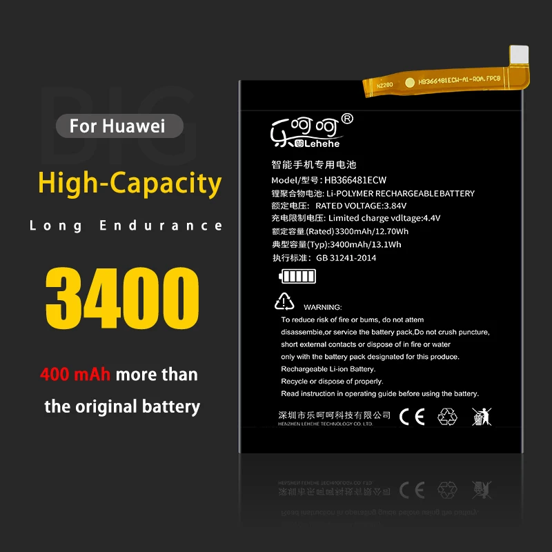Аккумулятор LEHEHE HB366481ECW для huawei Honor 8 P9 Honor 8 Lite Honor 5C Ascend P9 Lite G9 3400 мАч, высокая емкость с инструментами, подарки