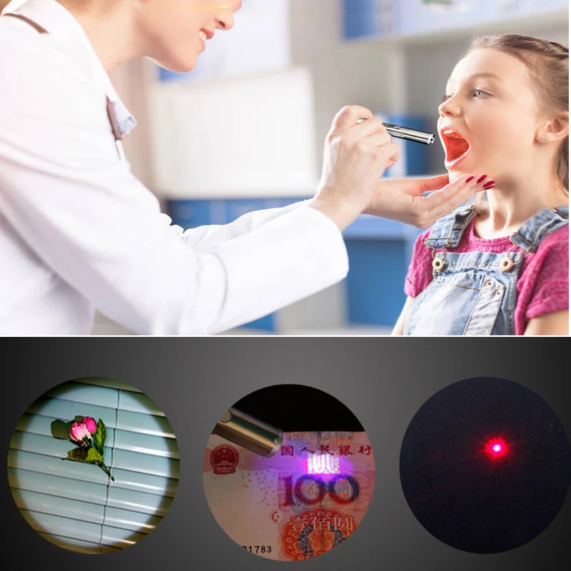 

LED Strong Light Flashlight Tail USB Rechargeable Mini Portable UV Torch Infrared Laser Light for Pet Training, Medical Lighting