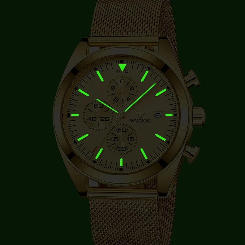 

WWOOR 2021 New Sports Chronograph Mens Watch Luxury Golden Quartz Analog Watch For Men Waterproof Wristwatches Relogio Masculino