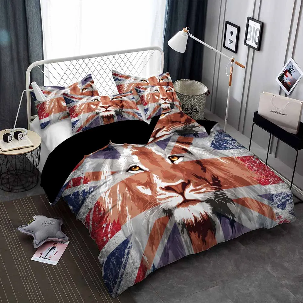 

Комплект постельного белья с 3D рисунком льва, пододеяльник с американским флагом, комплекты постельного белья, постельное белье для двуспа...