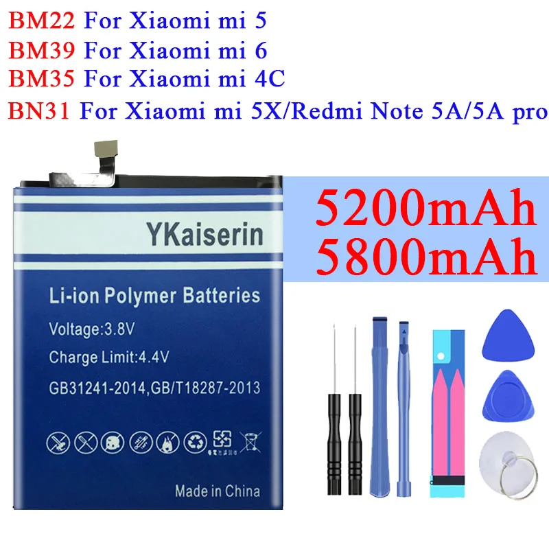 Аккумулятор BM22 для Xiaomi батарея Xiao mi 5 6 4C 5X 5S 8 9 SE 9SE Pro lite m8 9T Redmi 6A 7 K20 Note 5A 2