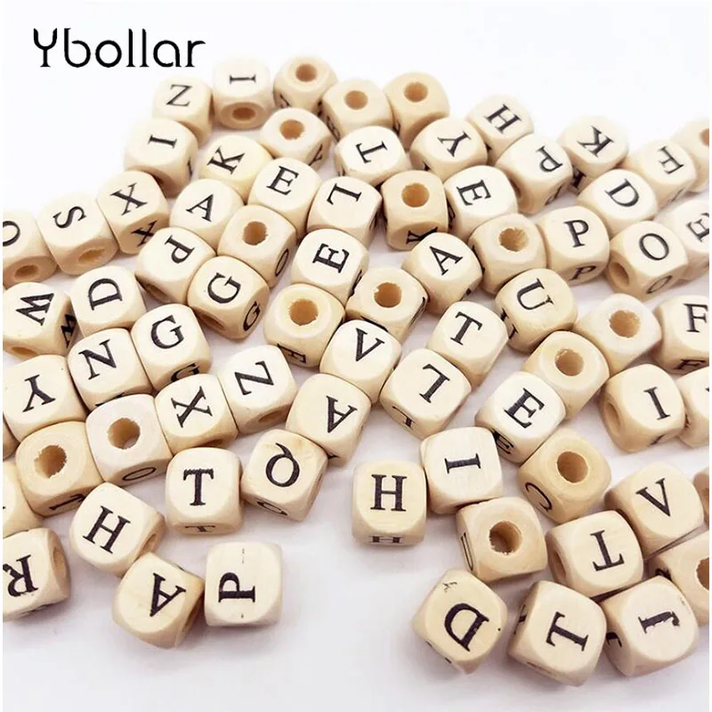 100 шт./лот бусины с буквами алфавита/цифрами деревянные 10 мм квадратные для
