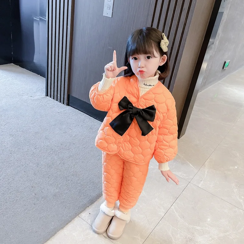 

Комплекты одежды для девочек в классическом стиле, Осень-зима 2021, детское пальто с бантом и штаны, модная детская одежда, наряды, Студенческа...