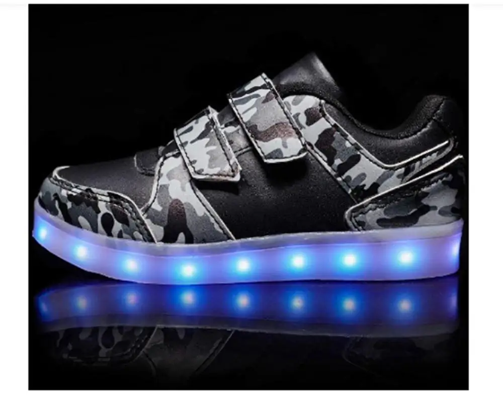 DJ взрывной стиль липучки детская обувь с подсветкой светодиод светящиеся туфли