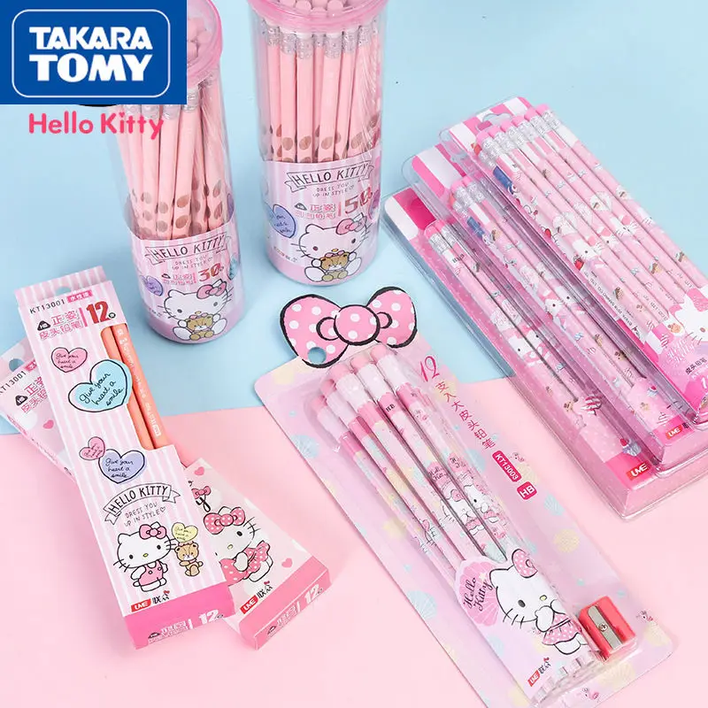 

TAKARA TOMY cute cartoon Hello Kitty student writing pencil simple log with eraser head children's school supplies