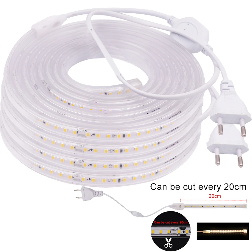 

New 20CM Cuttable 220V led strip 2835 SMD Neutral White 120LEDS/M Flexible Led light white, No Lead tape Light 1m 5m 10m 50m