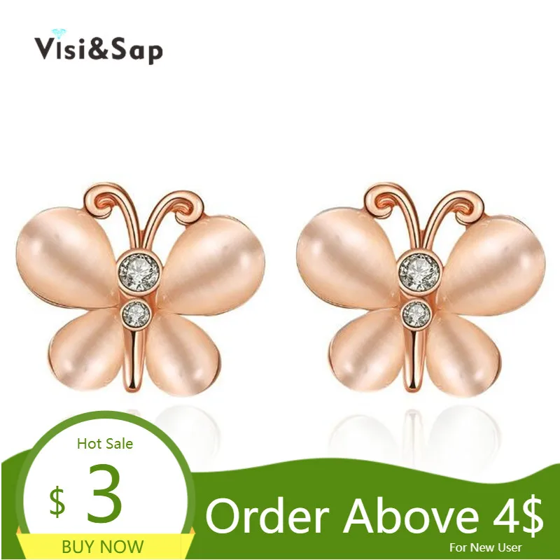 Visisap смолы бабочки серьги из розового золота Цвет довольно штифт с насекомым