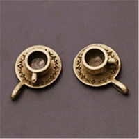 4pcs antique bronze color coffee mug and saucer charms alloy pendants necklace bracelets diy retro jewelery findings a982