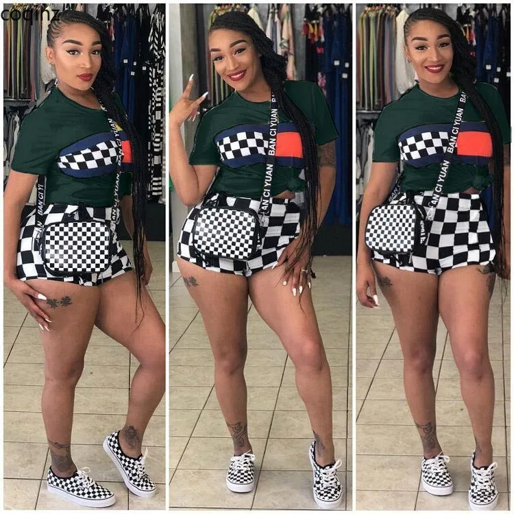plus size summer two piece set crop top and shorts set 2 piece set women club outfits matching sets ensemble femme 2 pieces S641