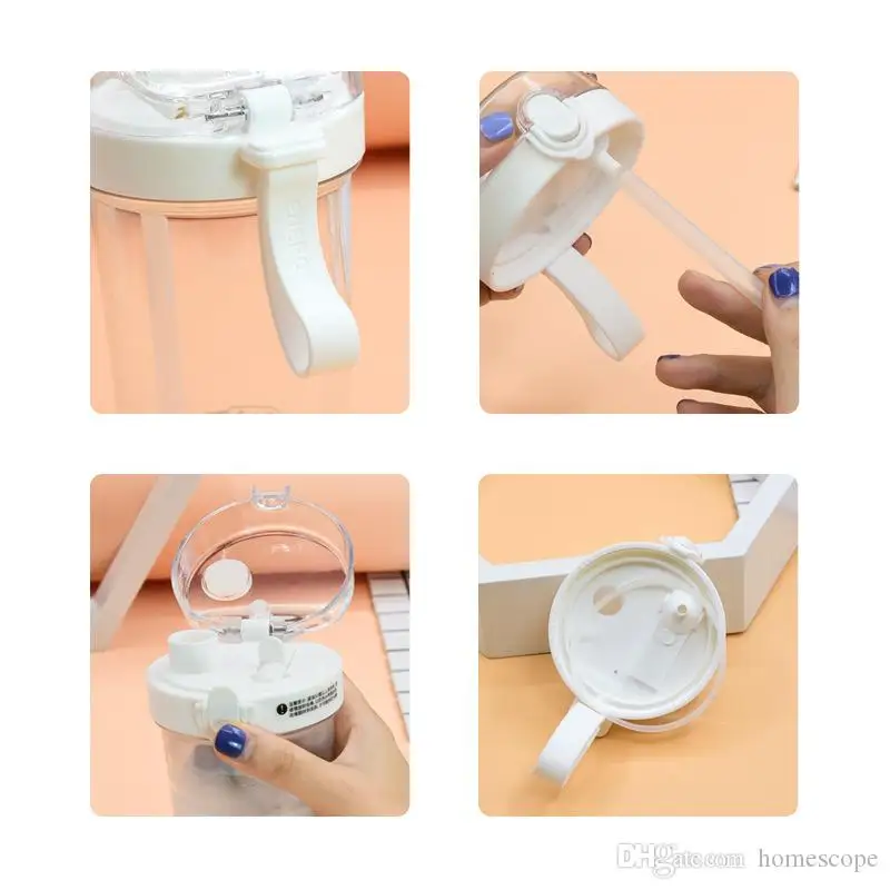 

Fashion Travel Water Bottle with Spout Tumbler Cup Portable Handle Holder Coffee Milk Tea Cups Pink Reusable OfficeTumblers