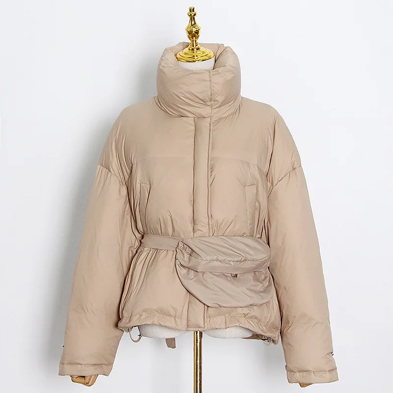 Зима 2020 новая мода воротник стойка белый утиный пух женские парки однотонный