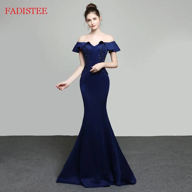 Женское вечернее платье русалка с открытыми плечами и бусинами|Платья на