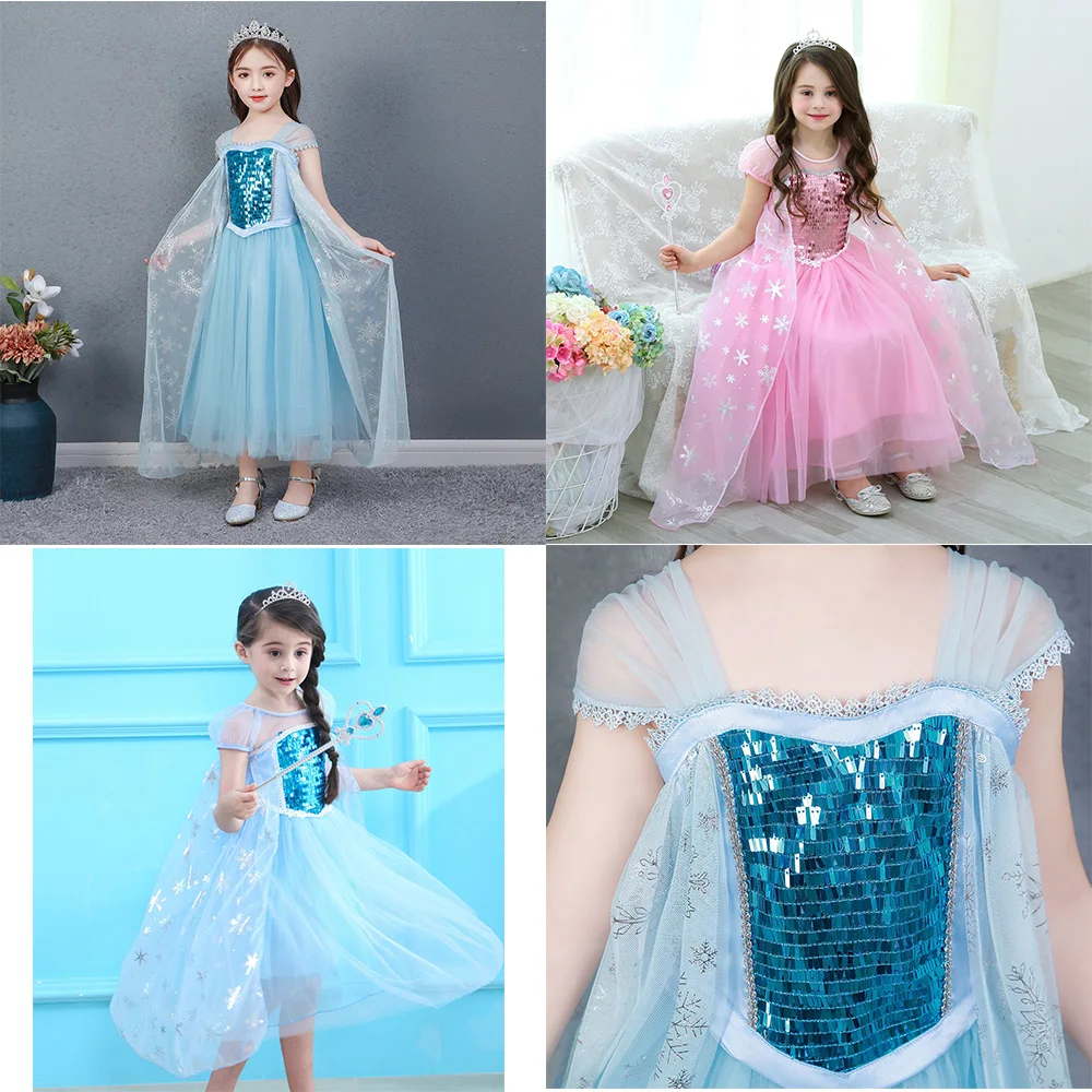 Новые цвета костюм королевы Эльзы для маленьких девочек платье снежной
