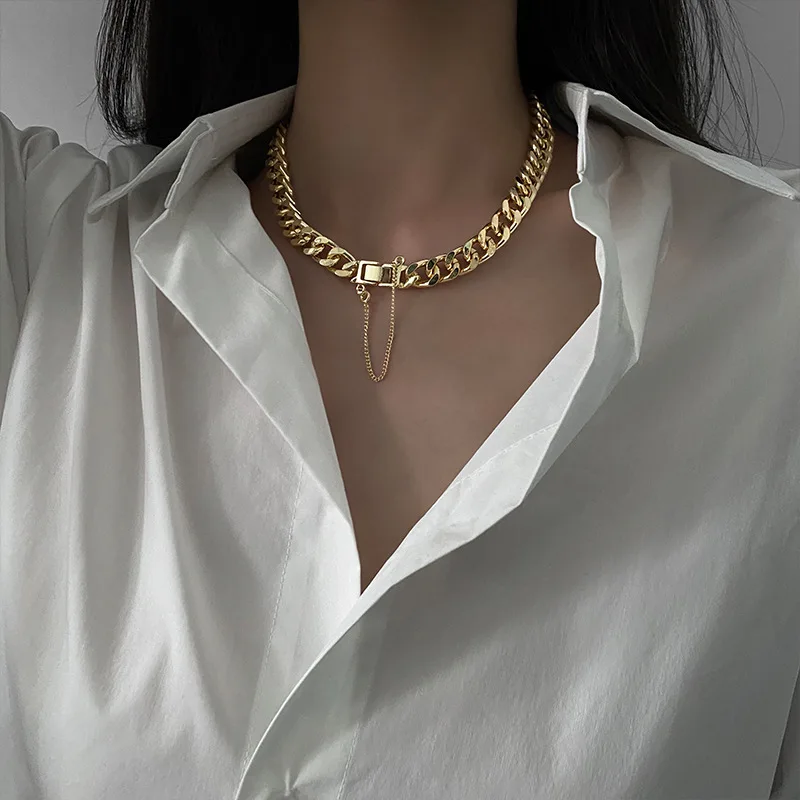 

LOVOACC Punk Chunky Cuban Chains Necklaces for Women Mujer Gold Silver Color Metallic Bucket Chokers Necklace Hip Hop Jewelry