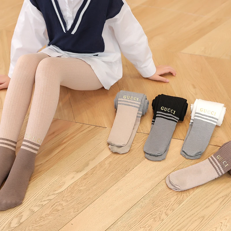 Middle child children's fashion striped spring and autumn cotton vertical strips color matching nine-point socks leggings