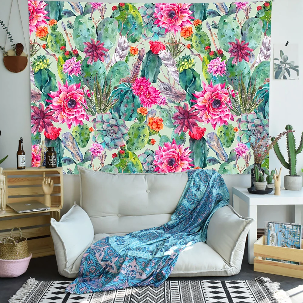 Simsant Cactus Tapestry Flowers and Plants Forest Art Wall Hanging Tapestries for Living Room Bedroom Home Dorm Decor Banner | Дом и сад