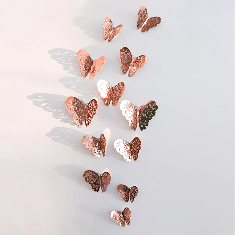 

3D Hollow Butterfly Wall Sticker DIY Rose Gold Wall Sticker Birthday Party for Kid Room Wall Decor Fridge Stickers Wedding Decor