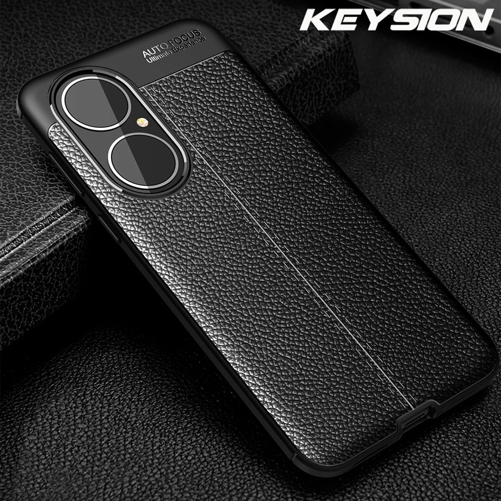 Ударопрочный чехол KEYSION для Huawei P50 Pro кожаная текстура Мягкая силиконовая задняя