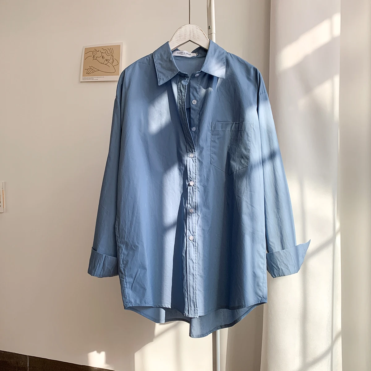 

DIMANAF Oversize 2021 Women Blouse Shirts Solid Cotton Style Full Cardigan Loose Casual Fashion Basic Soft Korea Spring Shirts
