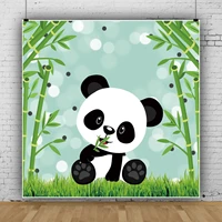 laeacco panda bamboo green grassland baby birthday party decor background for photography personalized poster photo backdrops