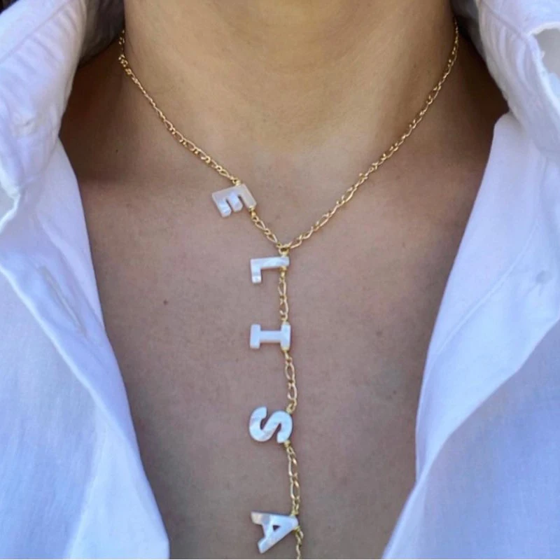 Unique Custome Name Charm Necklace Stainless Steel Chain Shell Letter Pendant Ladies Necklace Fashion Accessories Exquisite Jewe