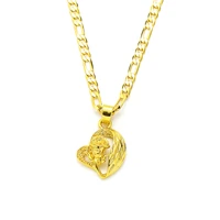 heart rose pendant 14k solid yellow gold gf italian figaro link chain necklace 24 3 mm womens